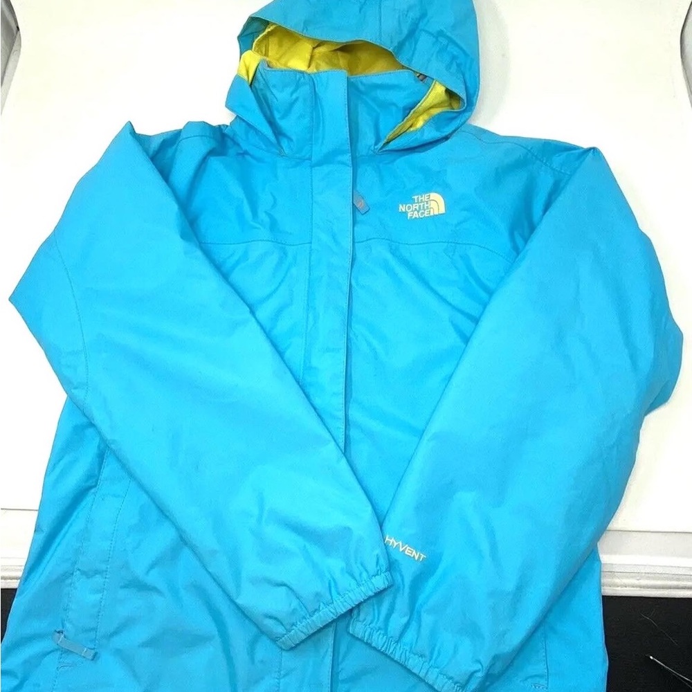 THE NORTH FACE Hyvent Hooded Rain Jacket Windbreaker Girls 14/16 TurquoiseSOLD🎉